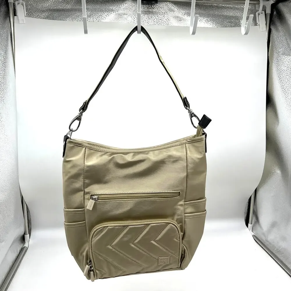 IHKWIP Zig Zag Quilted Go Getter Shoulder Bag with Crossbody Strap Met Champagne
